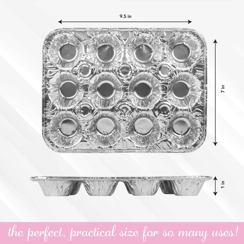 PLASTICPRO Aluminum Foil Muffin Pans Reusable and Disposable, Holds 12 Mini Cupcakes/Muffin foil Pan Pack of 20 - Image 2